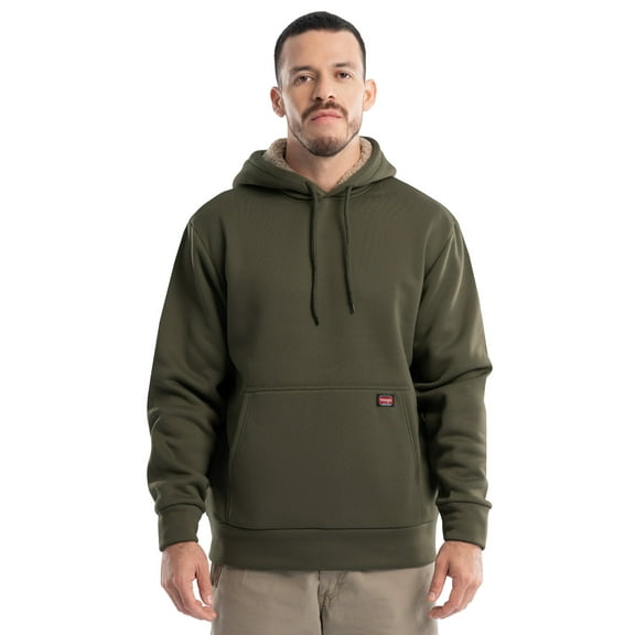 Wrangler Workwear Men's and Big Men's Relaxed Pullover Hoodie with Faux Shearling Lining, Sizes S-3XL