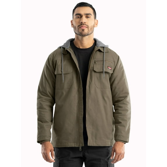 Wrangler Workwear Men's Quilted Lined Work Shirt Jacket with Hood, Size S-5XL (Men's and Big Men's)