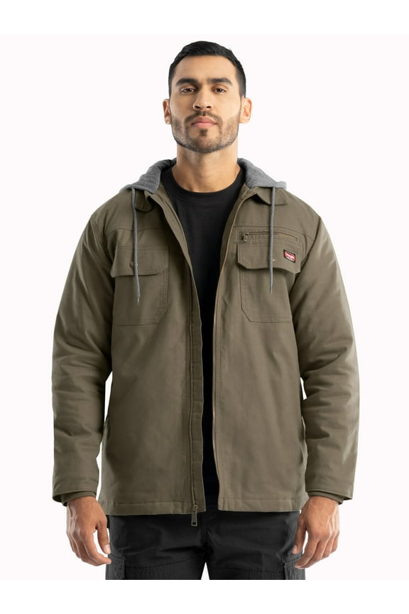 Workwear Men's Quilted Lined Work Shirt Jacket with Hood, Size S-5XL (Men's and Big Men's)