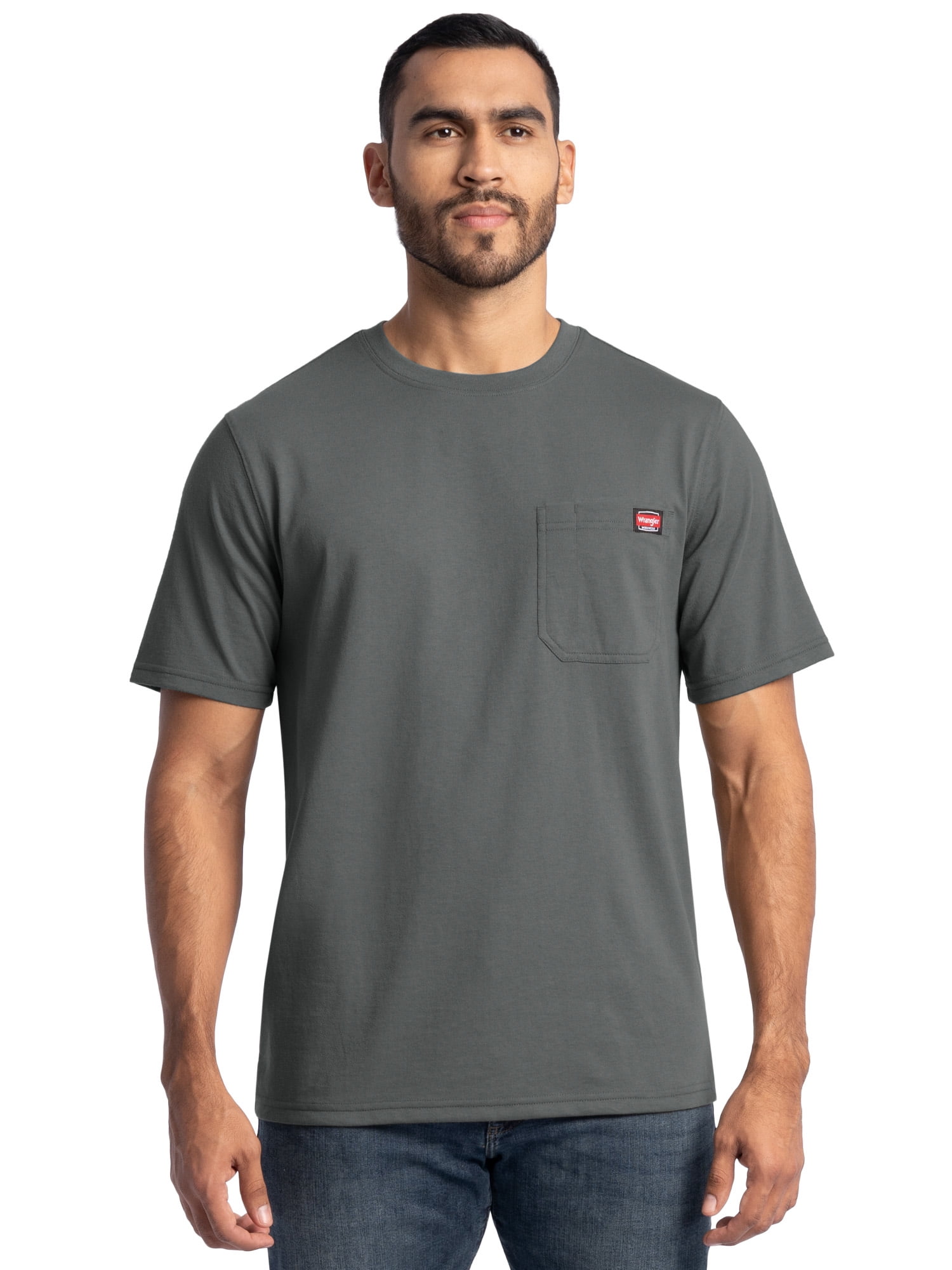 Wrangler Workwear Men's Short Sleeve Heavyweight Pocket Crew Work Shirt, size S-2XLT