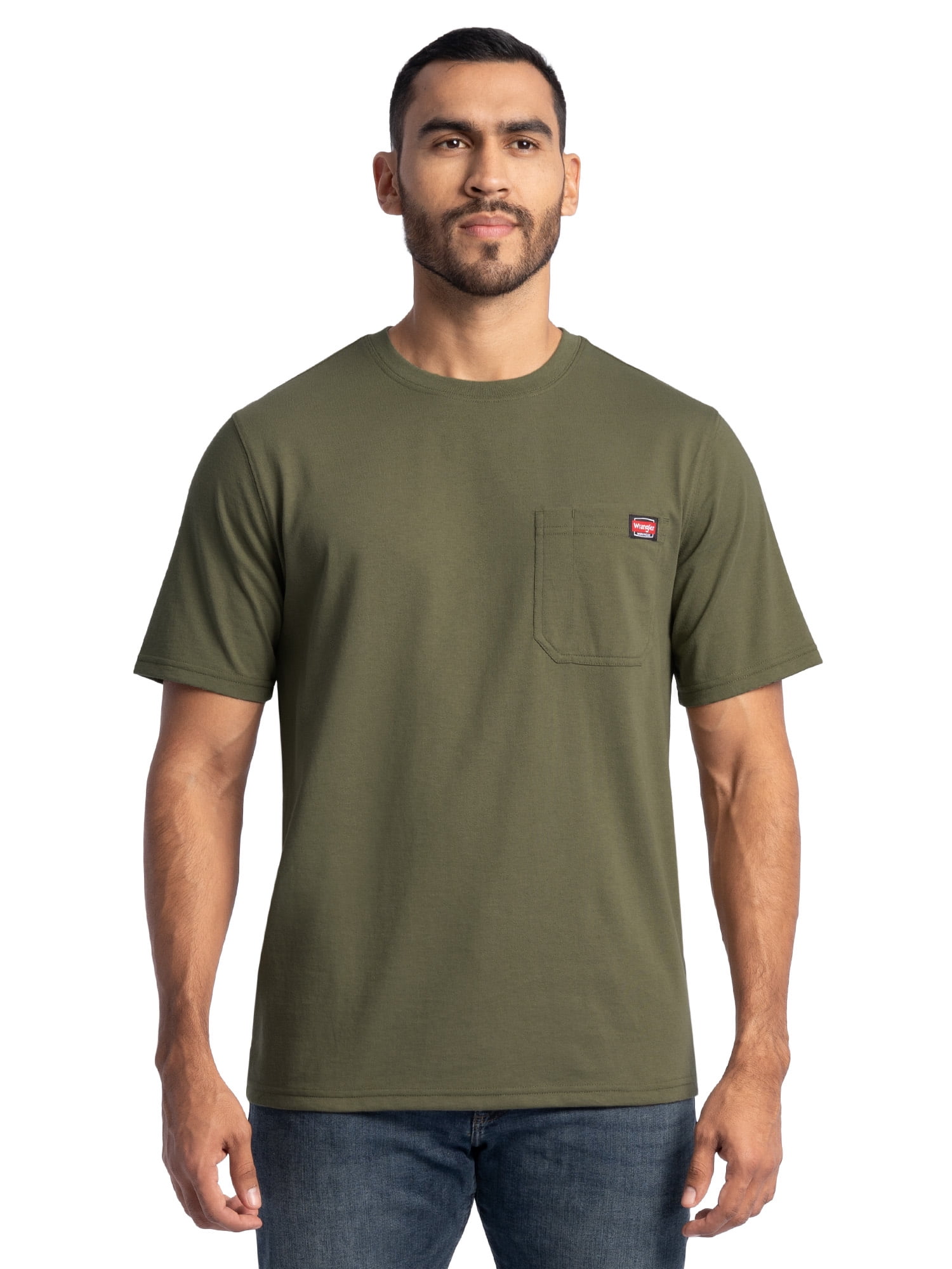 Wrangler Workwear Men's Short Sleeve Heavyweight Pocket Crew Work Shirt, size S-2XLT