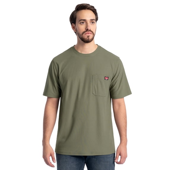 Wrangler Workwear Men's Short Sleeve Heavyweight Pocket Crew Work Shirt, size S-2XLT