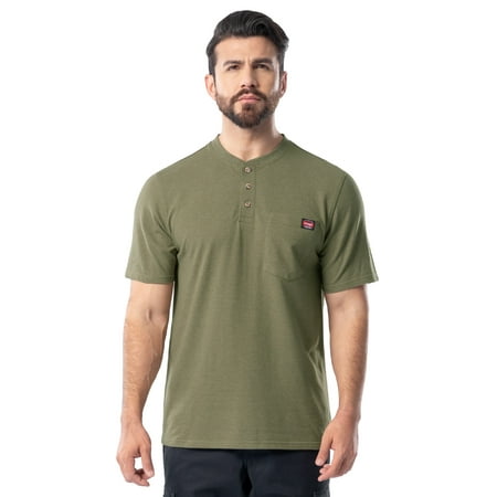 Wrangler Workwear Men's Short Sleeve Performance Henley Pocket Shirt, size S-5XL