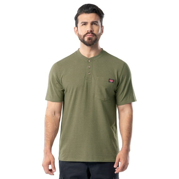 Wrangler Workwear Men's Short Sleeve Performance Henley Pocket Shirt, size S-5XL