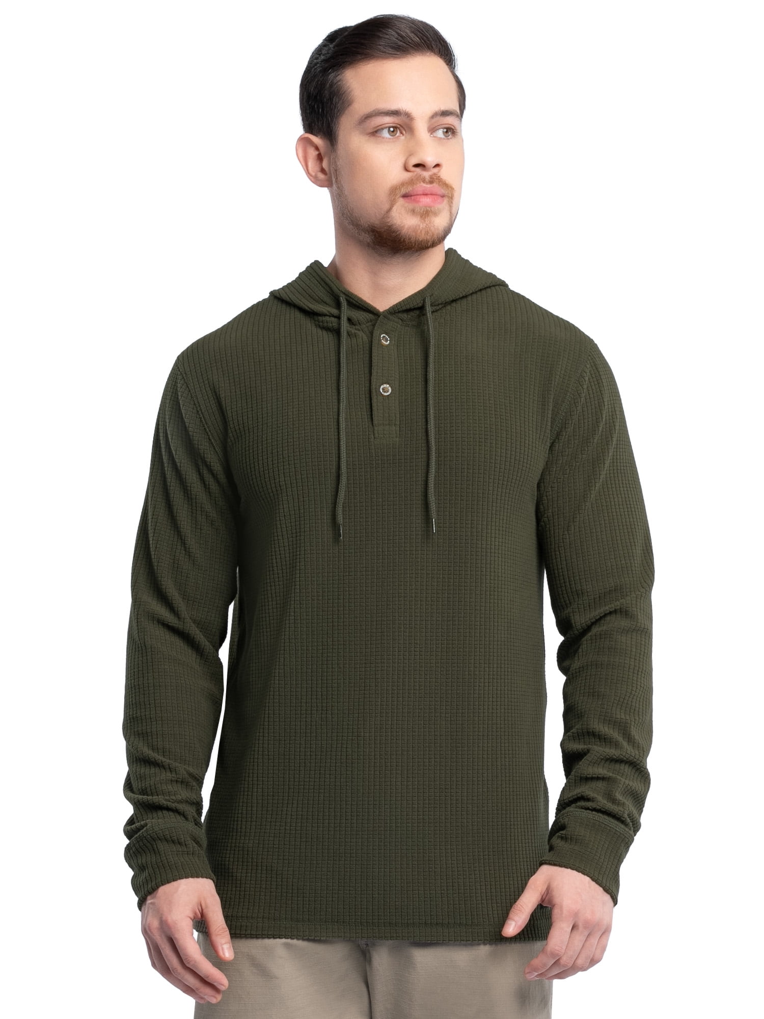 Wrangler Workwear Men's Texture Fleece Pullover Henley Hoodie, Size S-3XL