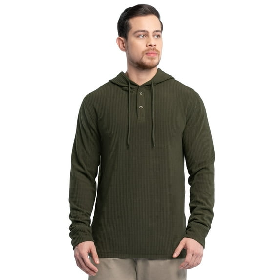 Wrangler Workwear Men's Texture Fleece Pullover Henley Hoodie, Size S-3XL