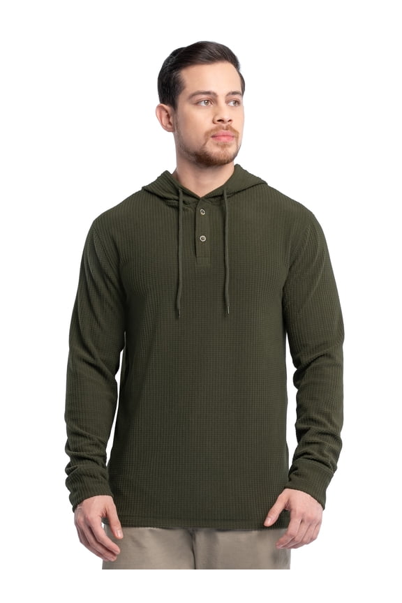 Workwear Men's Texture Fleece Pullover Henley Hoodie, Size S-3XL
