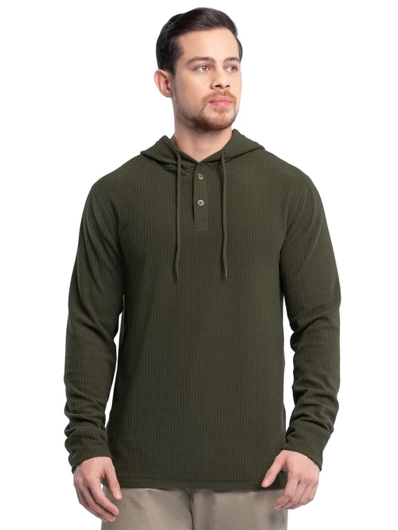 Workwear Men's Texture Fleece Pullover Henley Hoodie, Size S-3XL