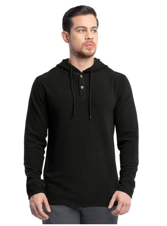 Workwear Men's Texture Fleece Pullover Henley Hoodie, Size S-3XL