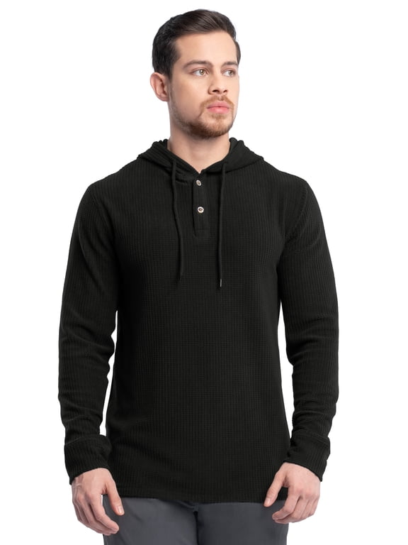 Workwear Men's Texture Fleece Pullover Henley Hoodie, Size S-3XL
