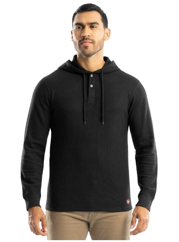 Workwear Men's Texture Fleece Pullover Henley Hoodie, Size S-3XL