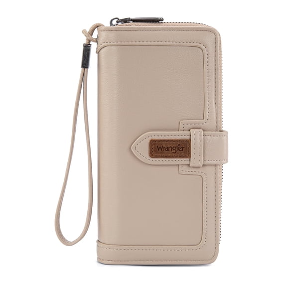 Wrangler Wristlet Wallet Women RFID Blocking Wallet, Card Cases & Money Organizers Large Capacity Bifold Clutch Wallets Ladies Female Card Cash Phone Wallets with ID Window, Tan