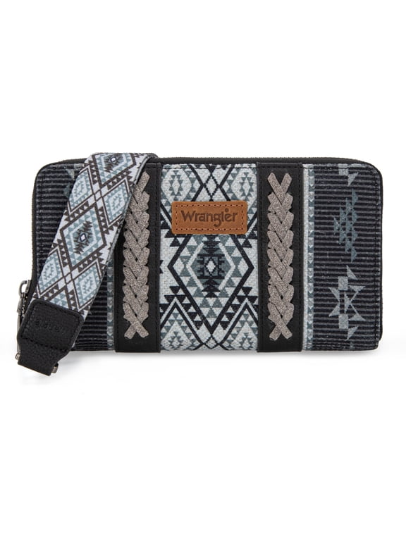 Wrangler Wristlet Western Wallet Boho Aztec Credit Card Holder for Women, Black