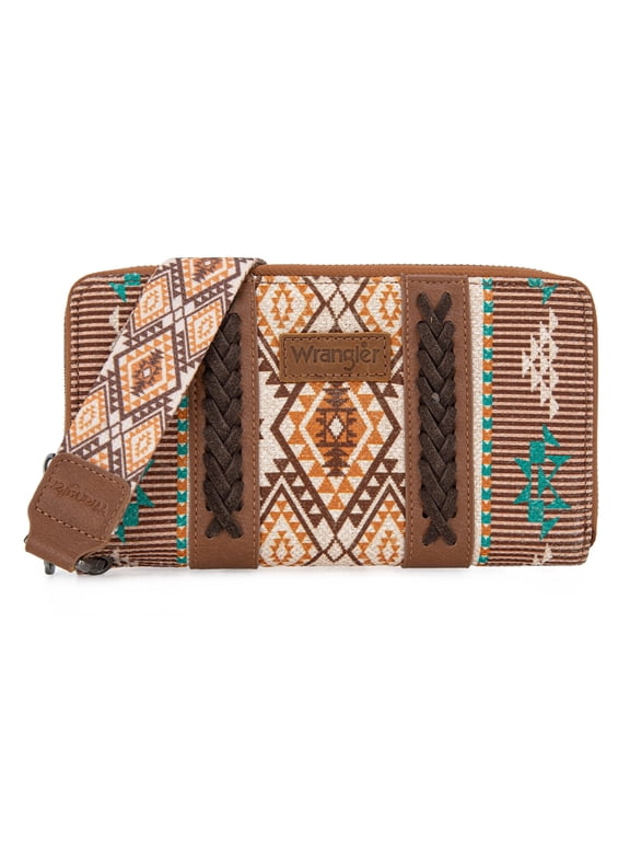Wrangler Wristlet Western Wallet Boho Aztec Credit Card Holder for Women, Brown