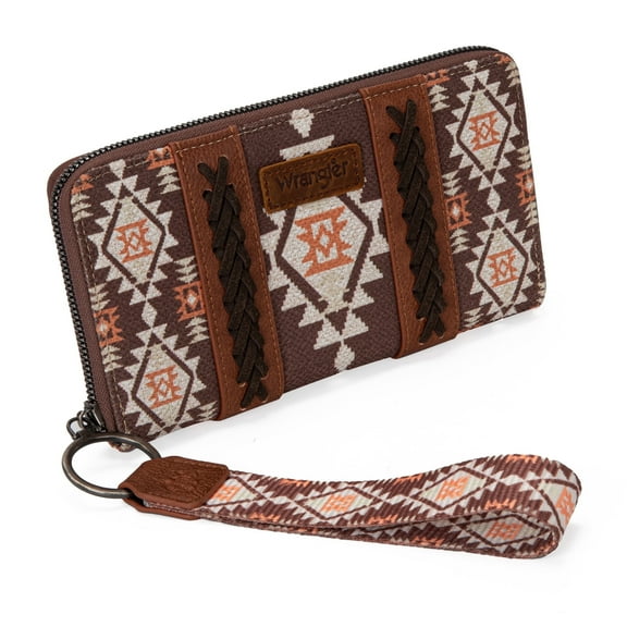 Wrangler Wristlet Western Wallet Boho Aztec Credit Card Holder for Women, Coffee-A