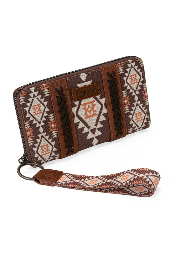 Wrangler Wristlet Western Wallet Boho Aztec Credit Card Holder for Women, Coffee-A