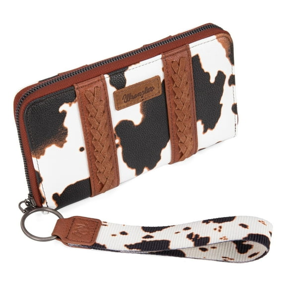 Wrangler Wristlet Western Wallet Boho Aztec Credit Card Holder for Women, Cow Print-Brown
