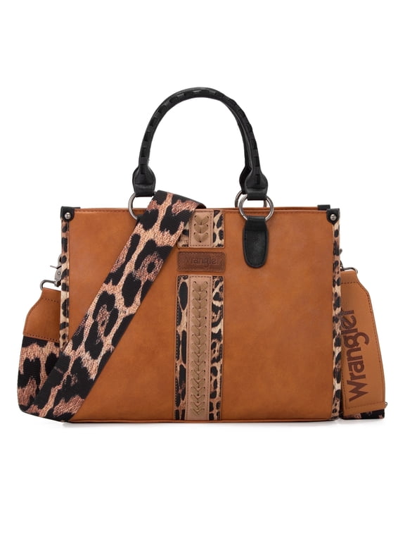 Wrangler HANDBAG Wrangler Tote Bag for Women Western Woven Shoulder Purse Leopard Print Handbags, Leopard-Brown