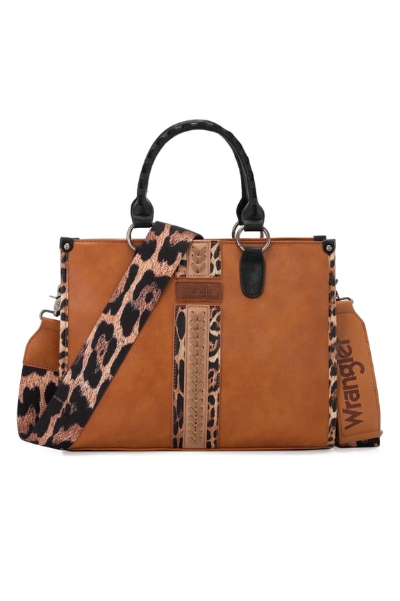 Wrangler HANDBAG Wrangler Tote Bag for Women Western Woven Shoulder Purse Leopard Print Handbags, Leopard-Brown