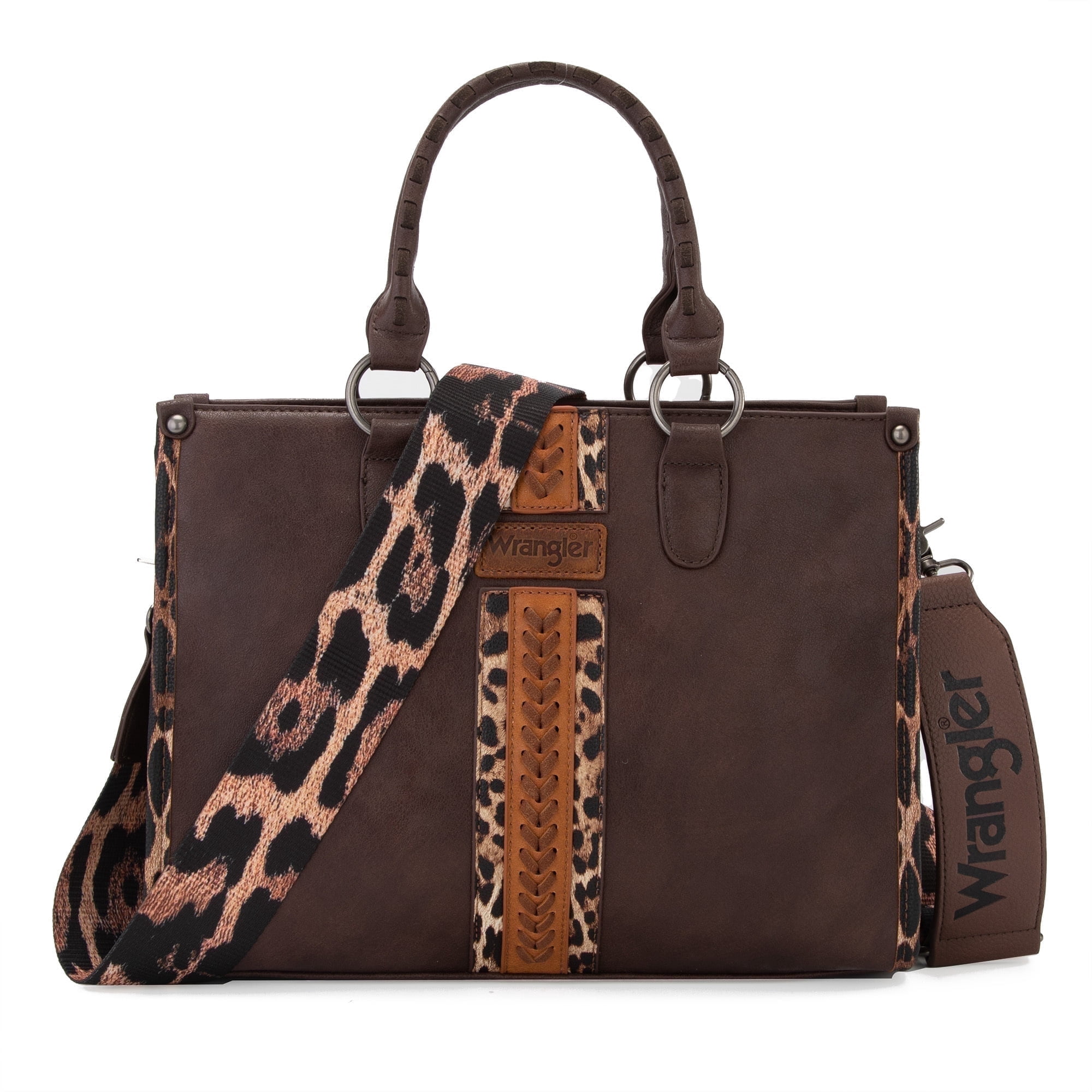 Wrangler HANDBAG Wrangler Tote Bag for Women Western Woven Shoulder Purse Leopard Print Handbags, Leopard-Coffee