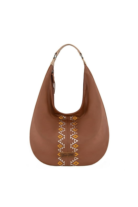 Wrangler Large Hobo Bags for Women Western Aztec Slouchy Shoulder Bag with Zipper, Light Brown