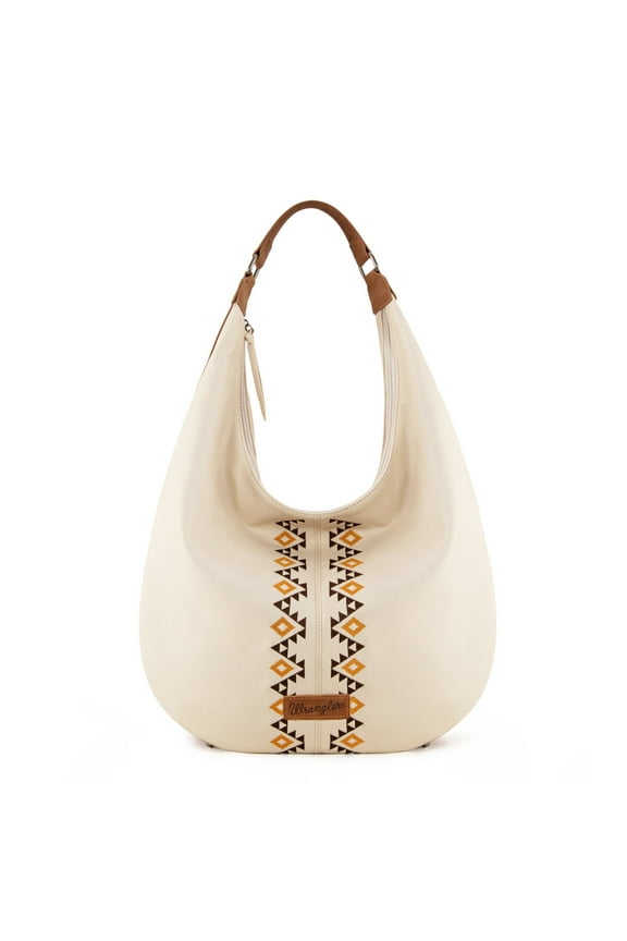 Wrangler Large Hobo Bags for Women Western Aztec Slouchy Shoulder Bag with Zipper, Beige
