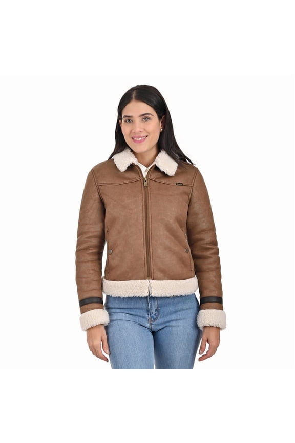 ladies coat with sheepskin on collar and cuffs.