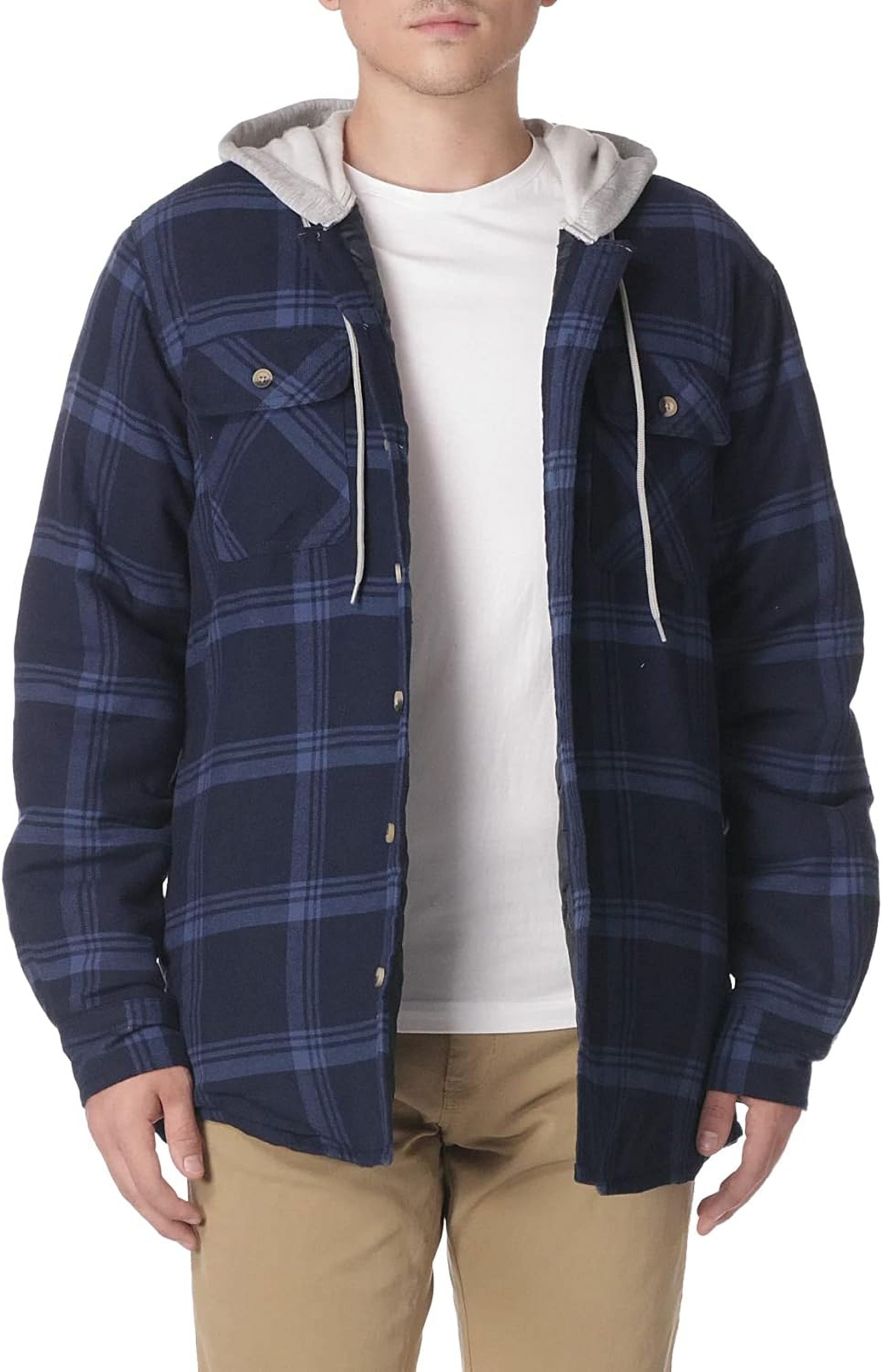 Wrangler&nbsp;Authentics Men's Long Sleeve Quilted Lined Flannel Shirt Jacket with Hood Medium Total Eclipse With Heather