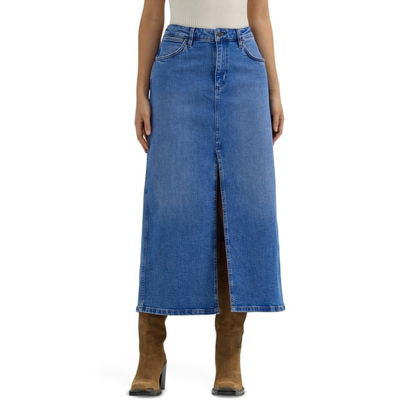 Wrangler Women's Medium Wash Denim Midi Skirt - 112358154