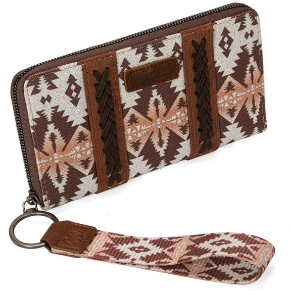 Wrangler Wristlet Western Wallet Boho Aztec Credit Card Holder for Women, Light Coffee