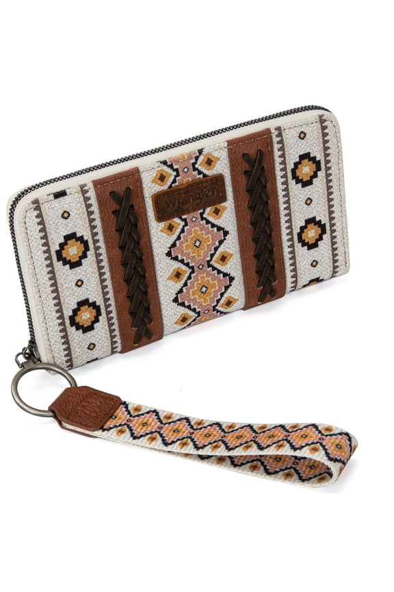 Wrangler Wristlet Western Wallet Boho Aztec Credit Card Holder for Women, Coffee-B