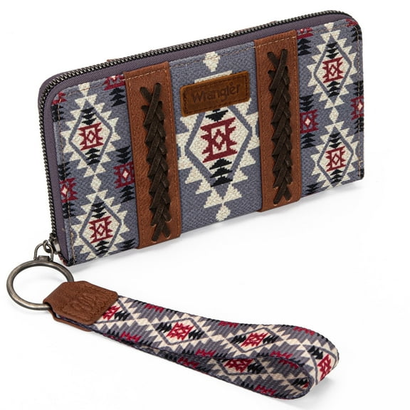 Wrangler Wristlet Western Wallet Boho Aztec Credit Card Holder for Women, Black/Grey