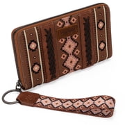 Wrangler Wristlet Western Wallet Boho Aztec Credit Card Holder for Women, Dark Brown