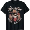 thumbnail image 1 of Wranglin' Feral Children Retro Cowboy Cat 90S Western Mom T-Shirt Size S-5XL, 1 of 5