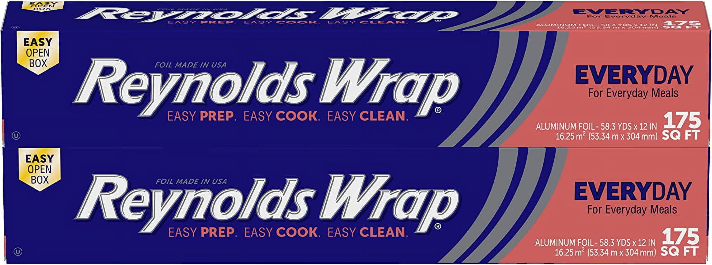 Wrap Aluminum Foil Pack, Aluminum Foil Roll Double Pack, Easily Moldable Around Food for a Tight Seal, Great for Covering Dishes and Storing Leftovers, 2 Pack, 175 Sq. Ft. Rolls