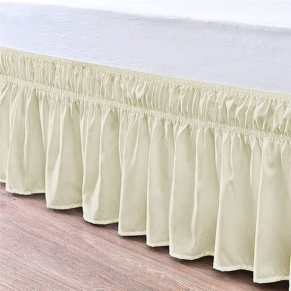 LINEN SHEETS Wrap Around Bed Skirt, 100% Microfiber Dust Ruffle Bed Skirt, 14" Tailored Drop, Three Sides Elastic Belts-Ivory Solid, Twin Size