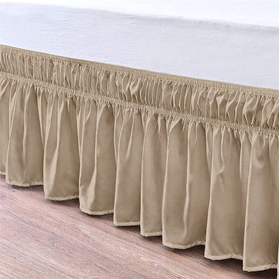 Wrap Around Bed Skirt, 100% Microfiber, Easy Fit with 22 Inch Tailored Drop, Dust Ruffle Bed Skrit, Three Sides Elastic Belts, Soft & Fade Resistant - Taupe Solid, Full Size