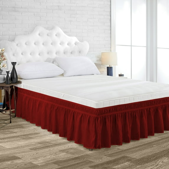 Wrap Around Bed Skirt Burgundy Short Short Queen Size 13 Inch Tailored Drop, Soft Double Brushed Hotel Quality Microfiber Bed Skirt Luxury, Easy to Care Wrinkle & Fade Resistance