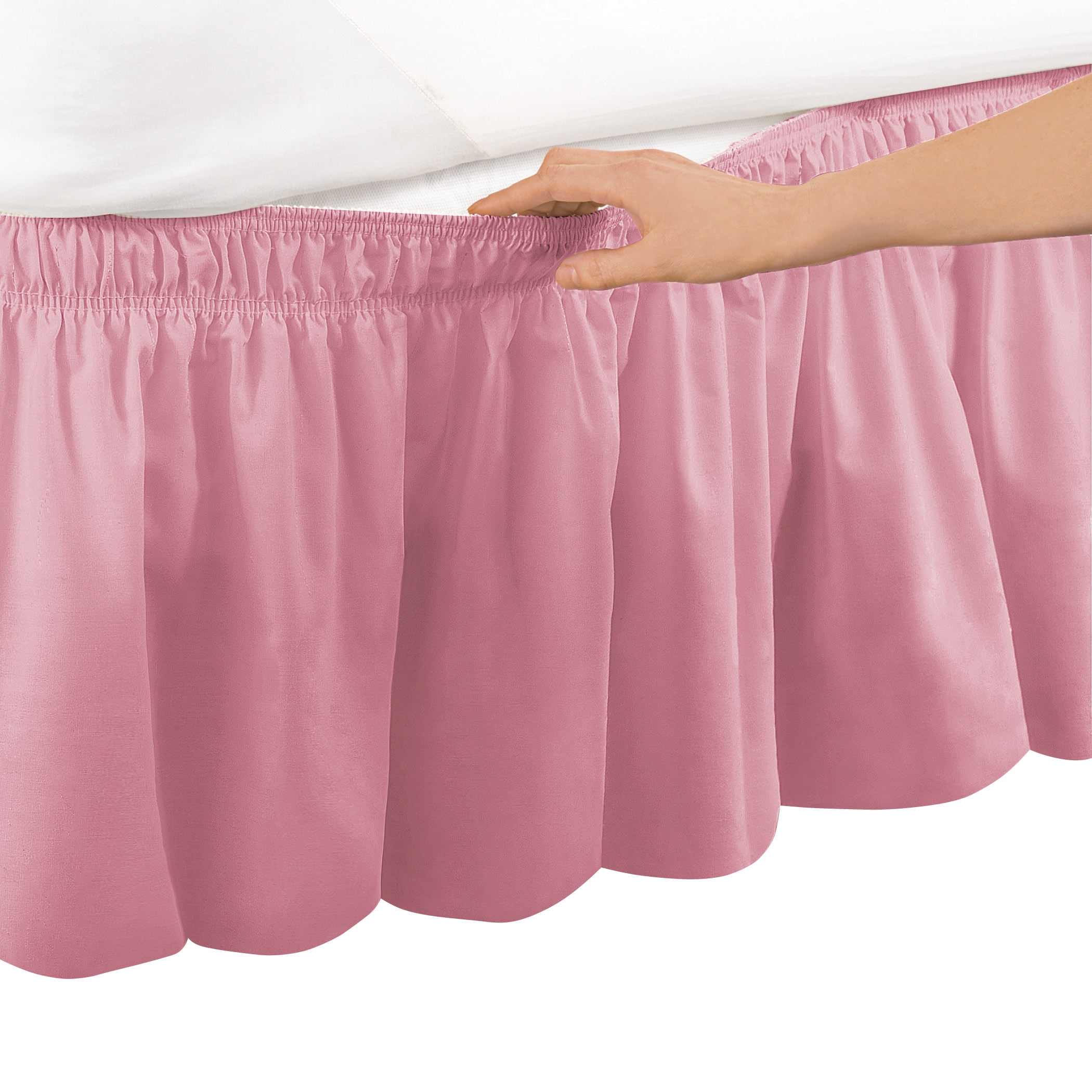 Wrap Around Bed Skirt, Easy Fit Elastic Dust Ruffle, Rose, Queen/King