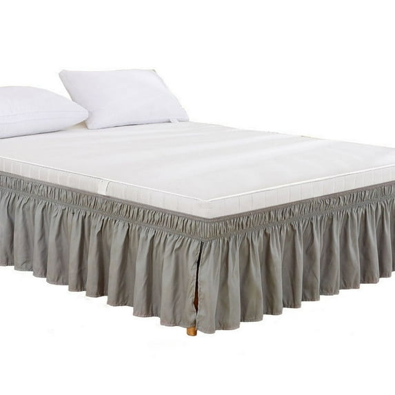 Wrap Around Bed Skirt Elastic Ruffle Design 3-Side Pleated Style Under Bed Storage Cover - Hide Box Spring Classic Bedroom Decor(Gray)