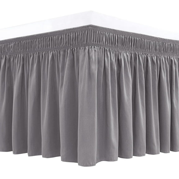 Wrap Around Bed Skirt for Queen Bed 15 Inch Drop, Adjustable Elastic Dust Ruffle, Wrinkle and Fade Resistant, Silky Soft Fabric, Machine Washable
