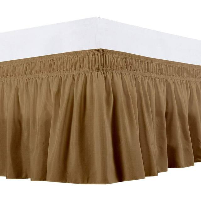 Wrap Around Bed Skirts 12" Drop, Fully Elastic Dust Ruffle, Soft and Luxury, Fade Resistant, Machine Washable Luxurious Fabric, Full Size - Taupe Solid.