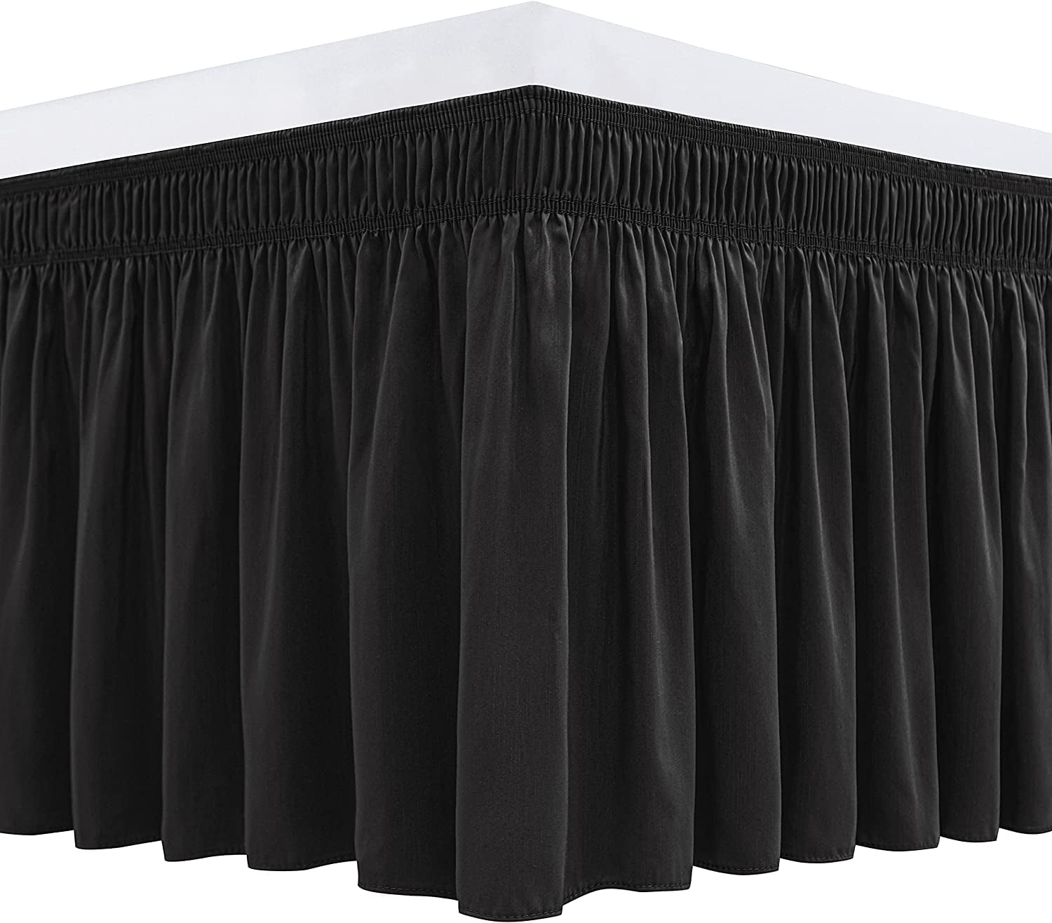 Wrap Around Bed Skirts 12" Drop, Fully Elastic Dust Ruffle, Soft and Luxury, Fade Resistant, Machine Washable Luxurious Fabric, Twin XXL Size - Black Solid.