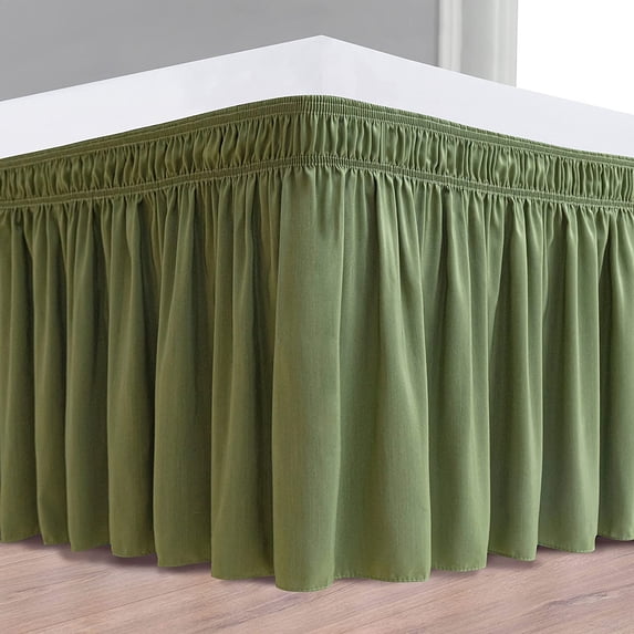 Wrap Around Bed Skirts 12" Drop, Fully Elastic Dust Ruffle, Soft and Luxury, Fade Resistant, Machine Washable Luxurious Fabric, Twin XXL Size - Sage Solid.