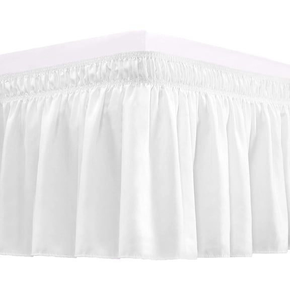 Wrap Around Bed Skirts 14" Drop, Fully Elastic Dust Ruffle, Soft and Luxury, Fade Resistant, Machine Washable Luxurious Fabric, Cal king Size - White Solid.