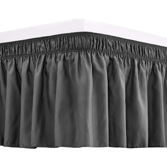 Wrap Around Bed Skirts 14" Drop, Fully Elastic Dust Ruffle, Soft and Luxury, Fade Resistant, Machine Washable Luxurious Fabric, Full Size - Dark Gray Solid.