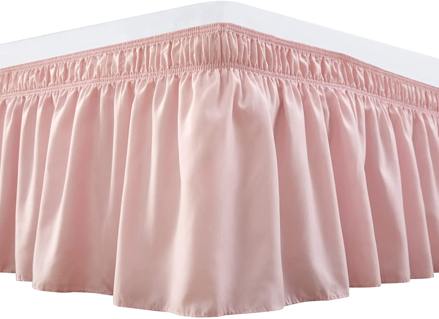 Wrap Around Bed Skirts 14" Drop, Fully Elastic Dust Ruffle, Soft and