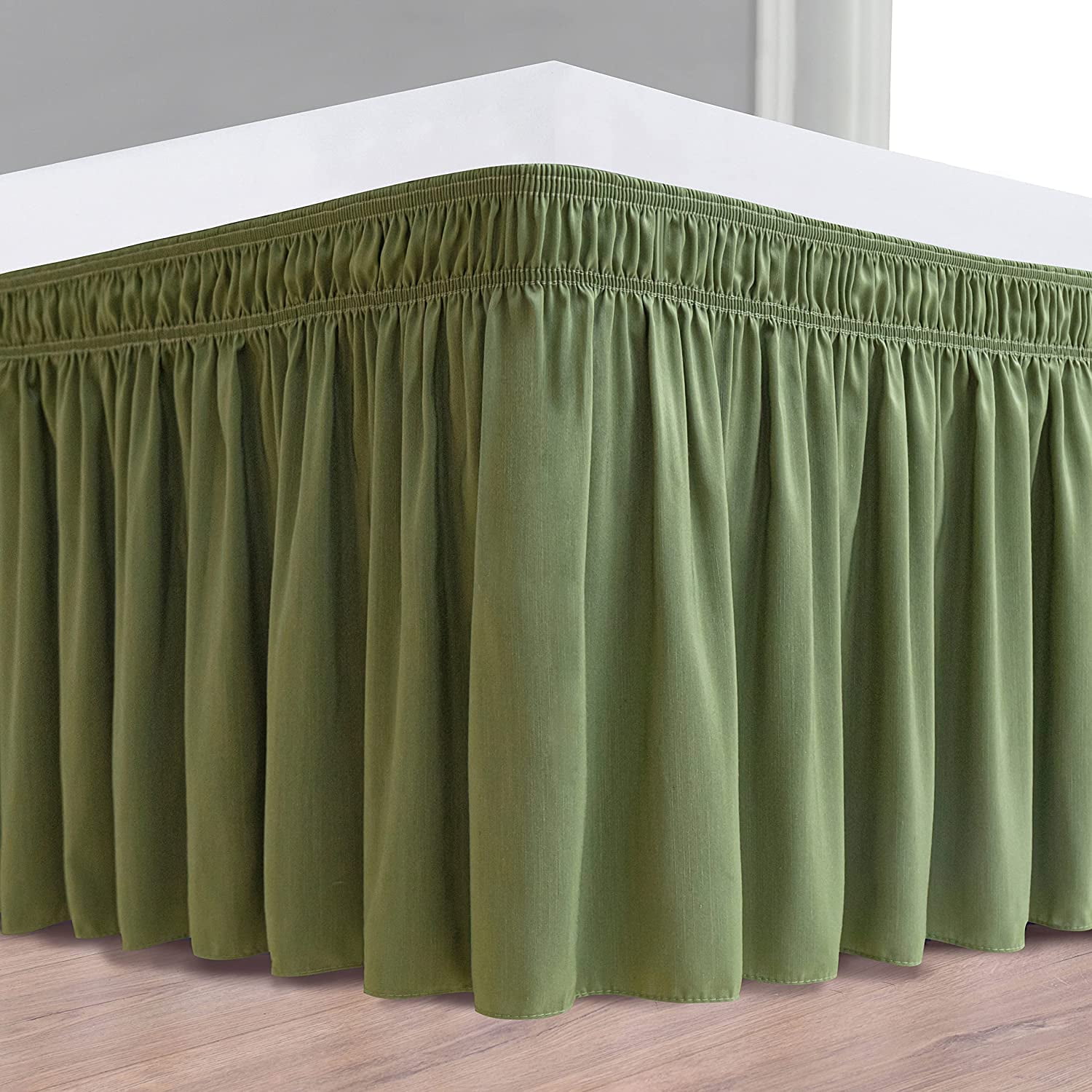 Wrap Around Bed Skirts 14" Drop, Fully Elastic Dust Ruffle, Soft and