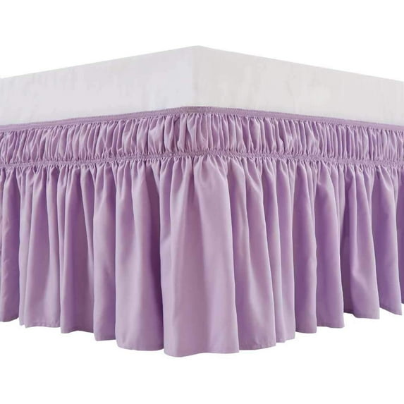 Wrap Around Bed Skirts 14" Drop, Fully Elastic Dust Ruffle, Soft and Luxury, Fade Resistant, Machine Washable Luxurious Fabric, Full XL Size - Lavender Solid.