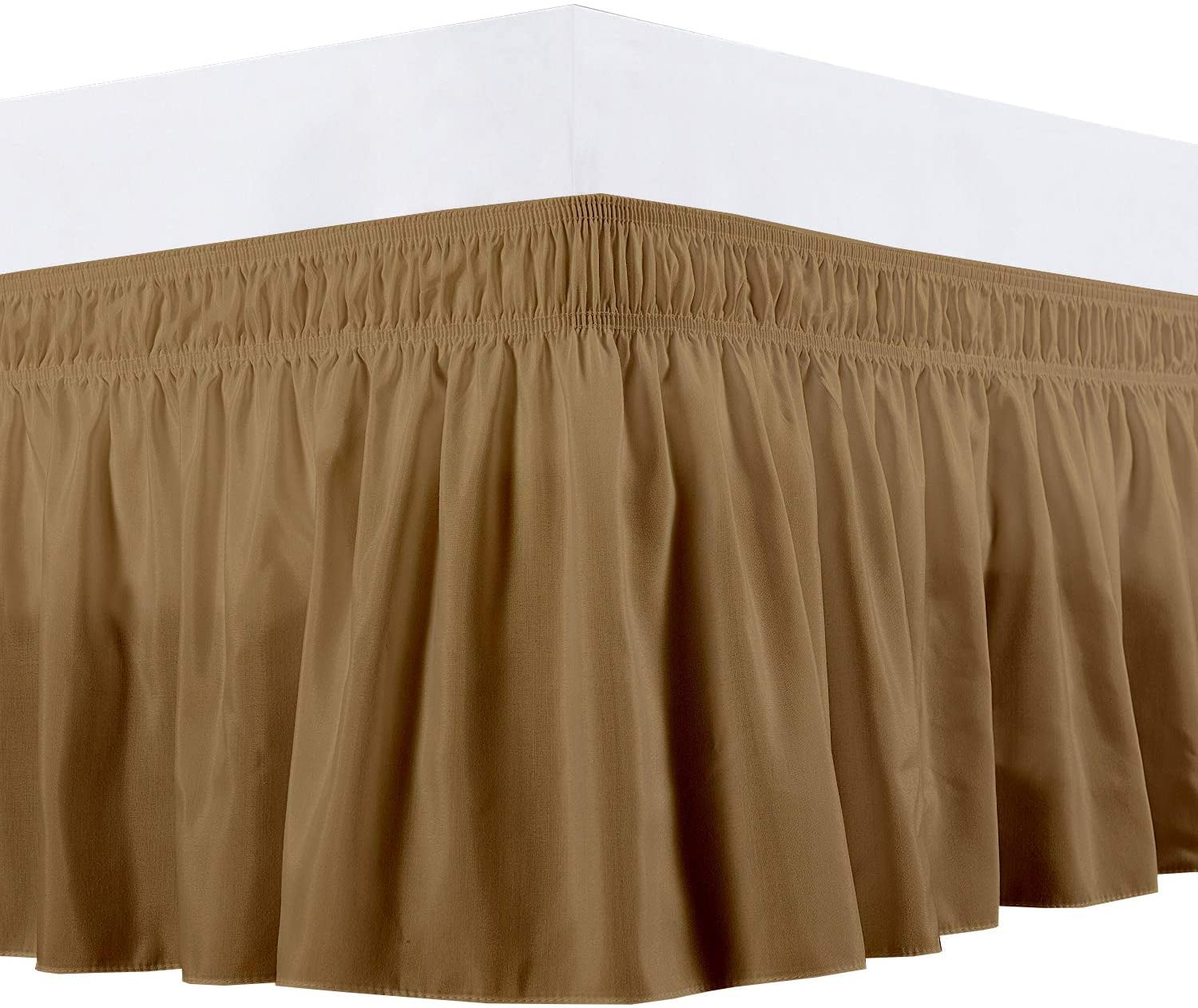 Wrap Around Bed Skirts 14" Drop, Fully Elastic Dust Ruffle, Soft and